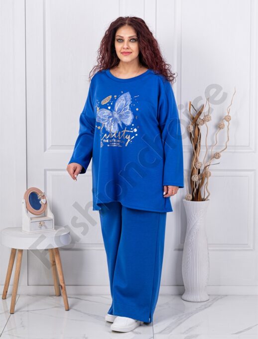 Alternative view of Plus size σετ με στάμπα πεταλούδας-μπλε ρουά-κωδ 10097-3