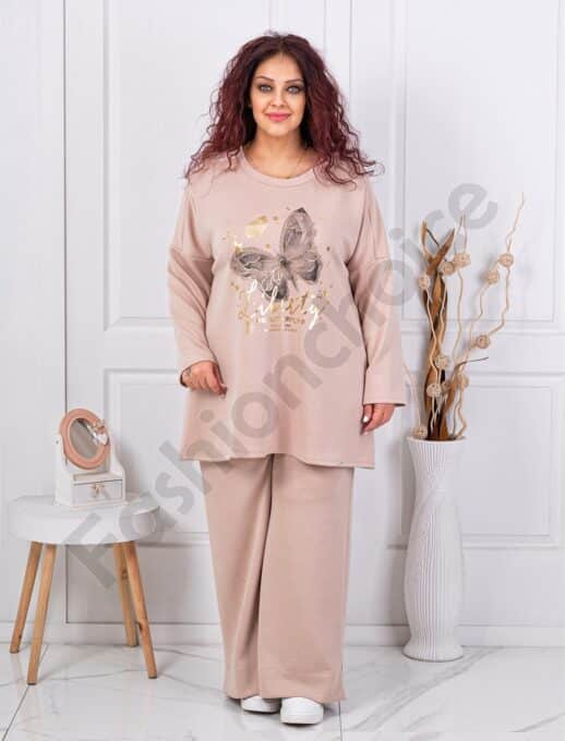 Plus size σετ με στάμπα πεταλούδας-μπεζ-κωδ 10097-4
