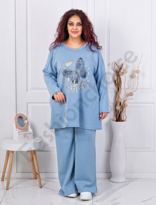 Plus size σετ με στάμπα πεταλούδας-γαλάζιο-κωδ 10097-1