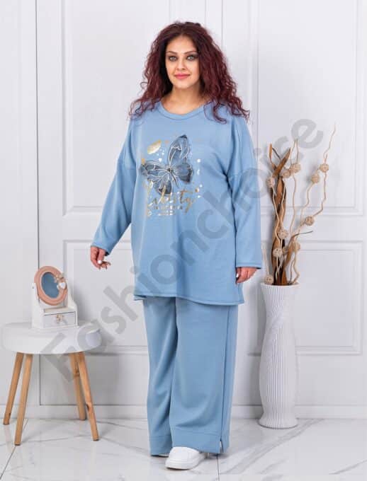 Plus size σετ με στάμπα πεταλούδας-γαλάζιο-κωδ 10097-1
