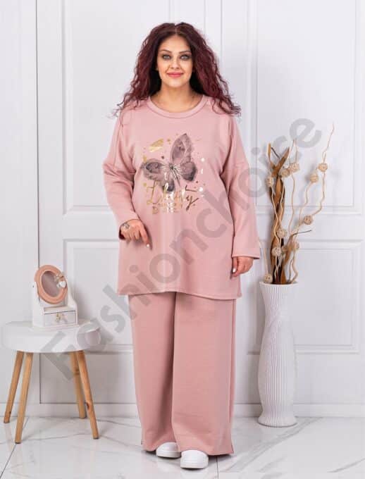 Plus size σετ με στάμπα πεταλούδας-ροζ-κωδ 10097-2