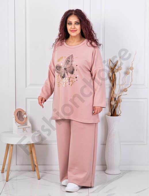 Plus size σετ με στάμπα πεταλούδας-ροζ-κωδ 10097-2
