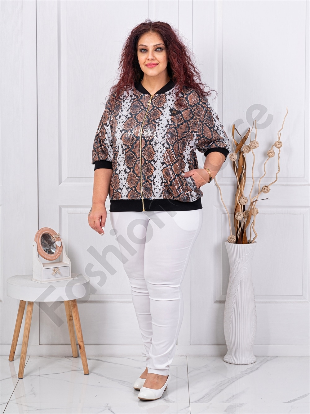 Plus size ζακέτα με τύπωμα φίδι και παγιέτες-κωδ 6274