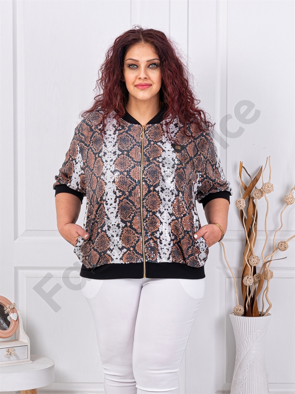 Plus size ζακέτα με τύπωμα φίδι και παγιέτες-κωδ 6274