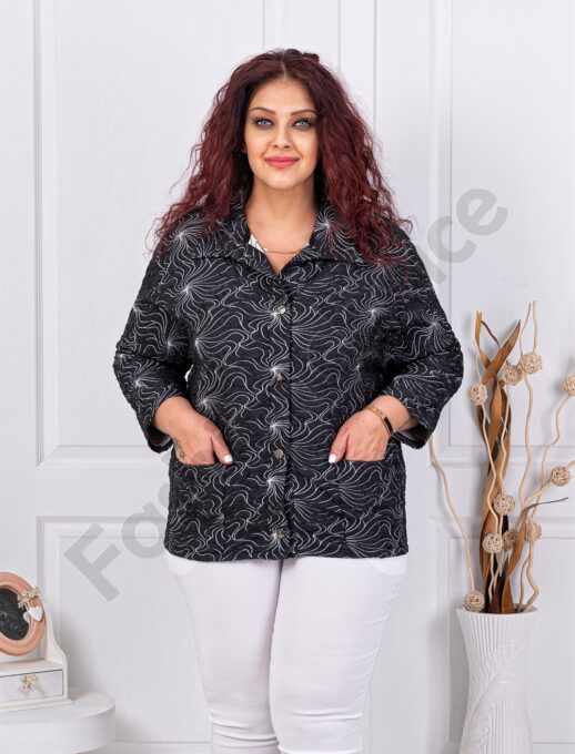 Plus size ζακέτα-πουκάμισο με ανάγλυφο σχέδιο-κωδ 4656