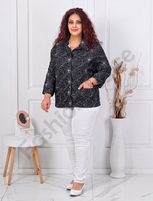 Plus size ζακέτα-πουκάμισο με ανάγλυφο σχέδιο-κωδ 4656