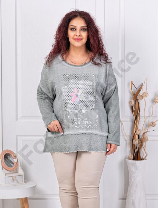 Plus size μπλούζα με λεπτομέρεια δίχτυ-χακί-κωδ 3995-2