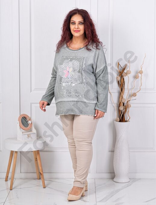 Plus size μπλούζα με λεπτομέρεια δίχτυ-χακί-κωδ 3995-2
