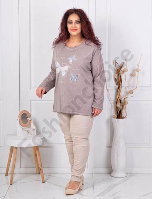 Plus size μπλούζα με απλικέ πεταλούδες-μόκα-κωδ 8260