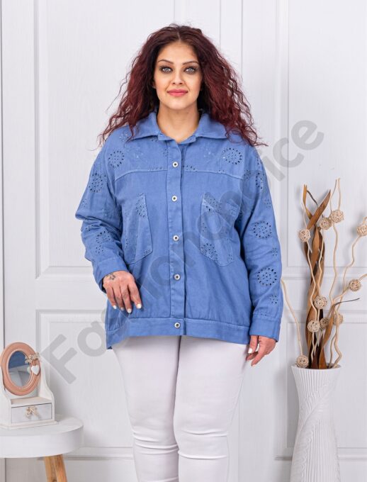 Plus size τζιν ζακέτα με κέντημα-μπλε-κωδ 5108-2