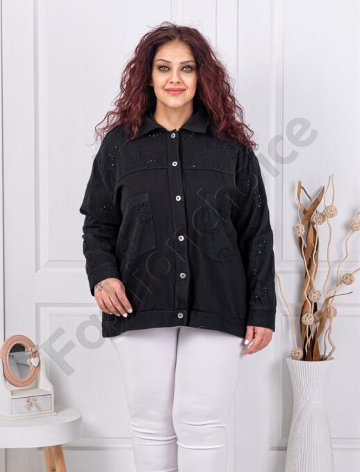 Plus size τζιν ζακέτα με κέντημα-μαύρο-κωδ 5108