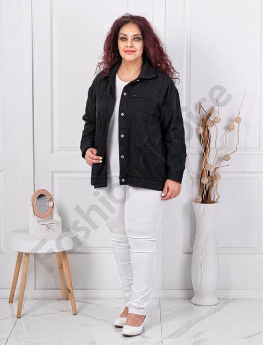 Plus size τζιν ζακέτα με κέντημα-μαύρο-κωδ 5108