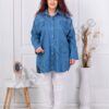 Plus size τζιν πουκάμισο με καρδιές-σκούρο μπλε-κωδ 99966