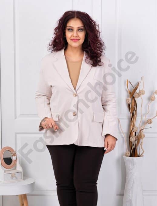 Plus size σακάκι με διπλό πέτο-μπεζ-κωδ 4137-5