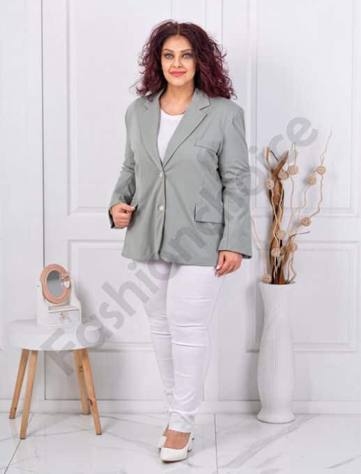 Plus size σακάκι με διπλό πέτο-χακί-κωδ 4137-6