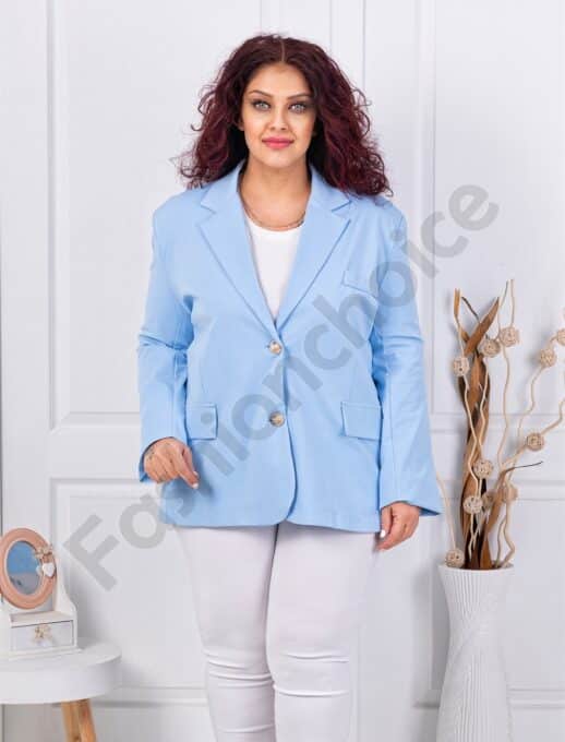Plus size σακάκι με διπλό πέτο-γαλάζιο-κωδ 4137-4