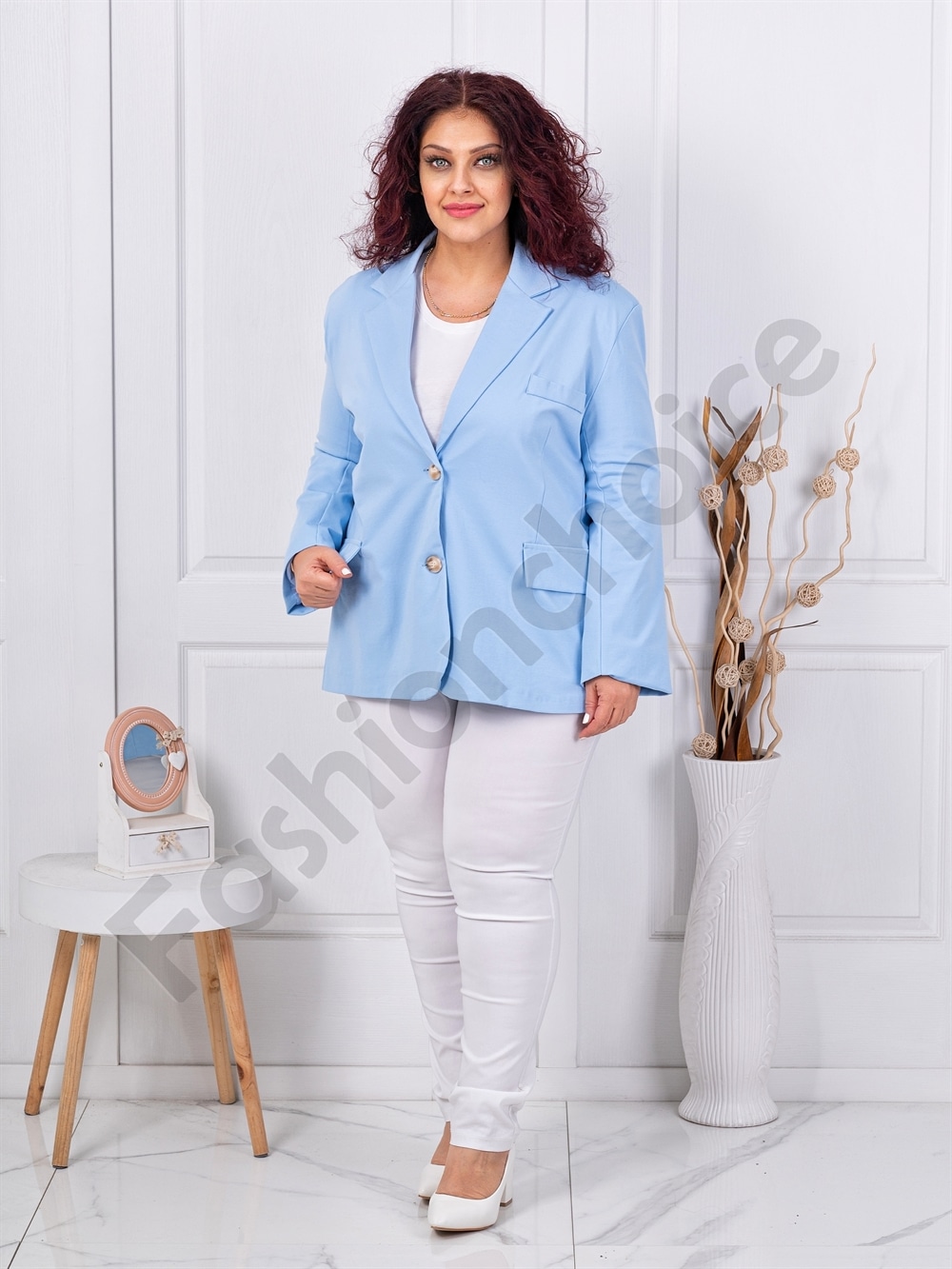 Plus size σακάκι με διπλό πέτο-γαλάζιο-κωδ 4137-4