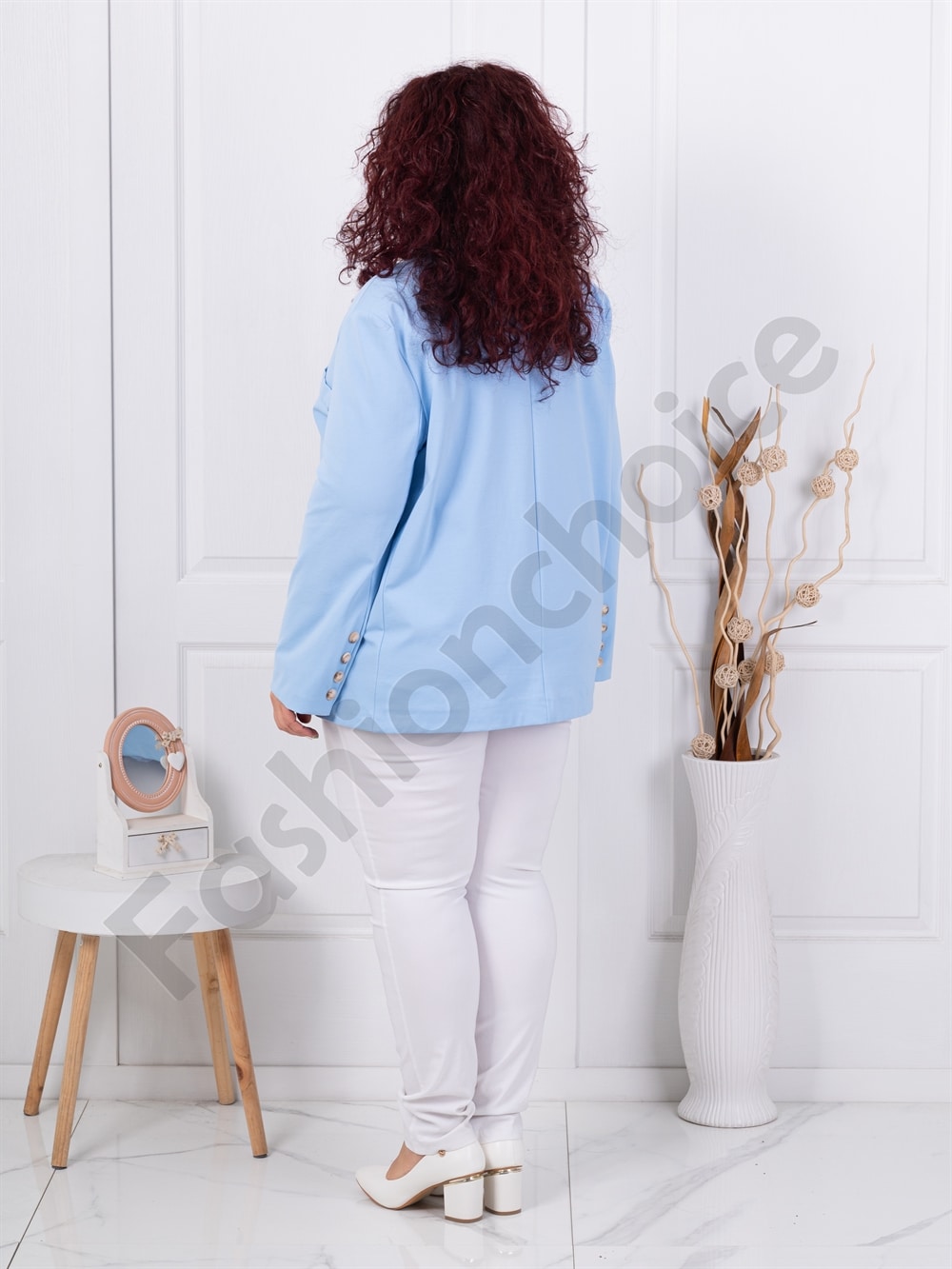 Plus size σακάκι με διπλό πέτο-γαλάζιο-κωδ 4137-4