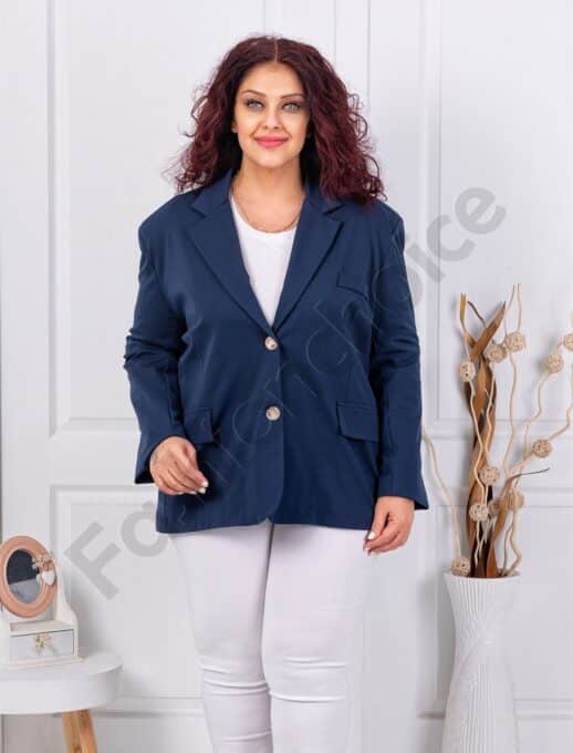 Plus size σακάκι με διπλό πέτο-σκούρο μπλε-κωδ 4137-2