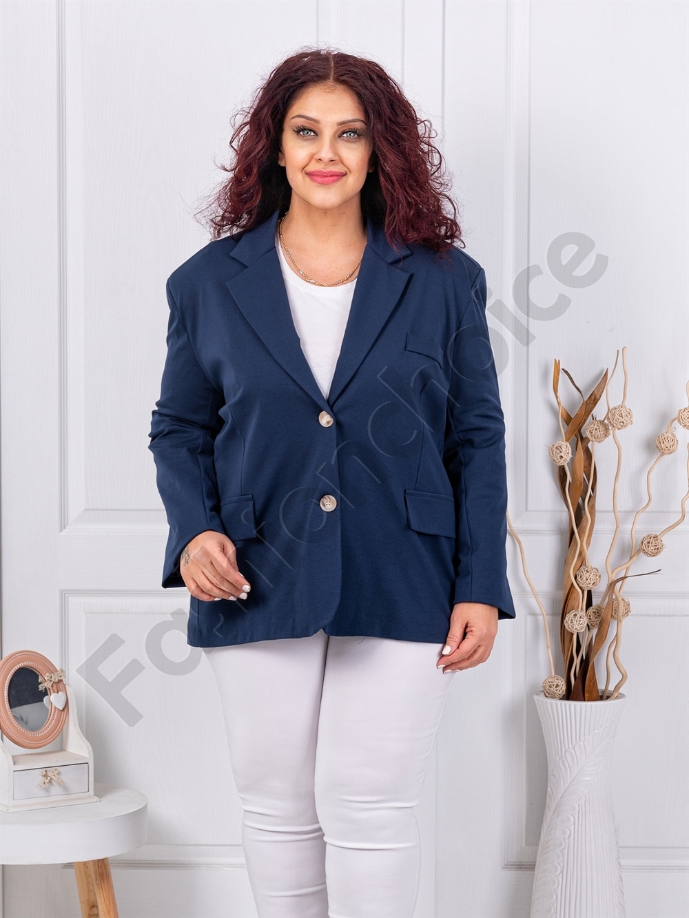 Plus size σακάκι με διπλό πέτο-σκούρο μπλε-κωδ 4137-2
