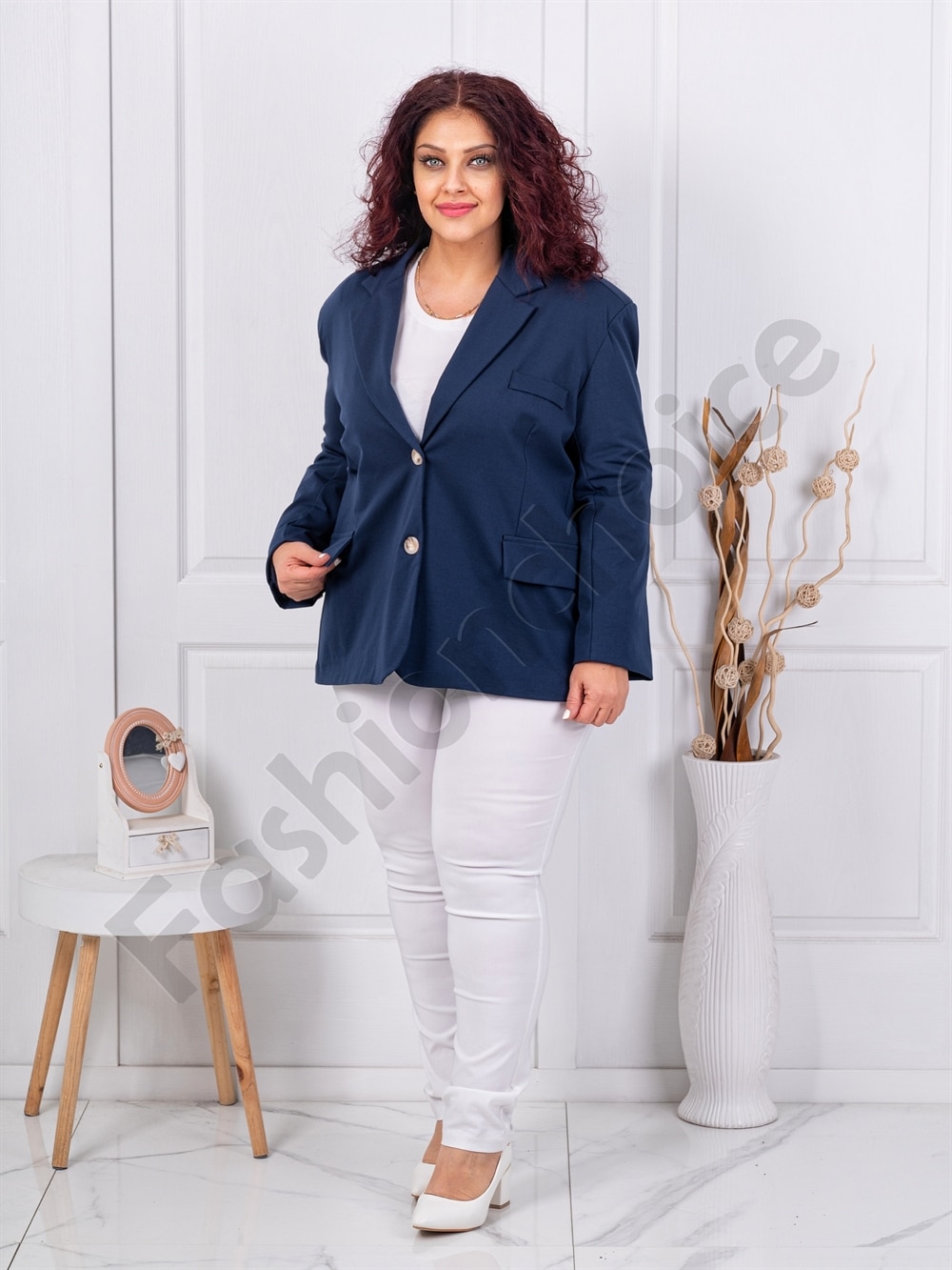 Plus size σακάκι με διπλό πέτο-σκούρο μπλε-κωδ 4137-2