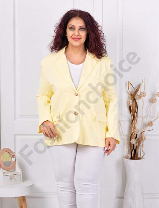 Plus size σακάκι με διπλό πέτο-κίτρινο-κωδ 4137-7