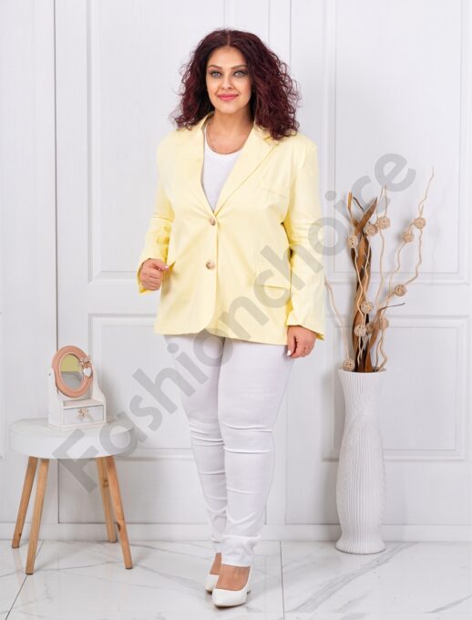 Plus size σακάκι με διπλό πέτο-κίτρινο-κωδ 4137-7