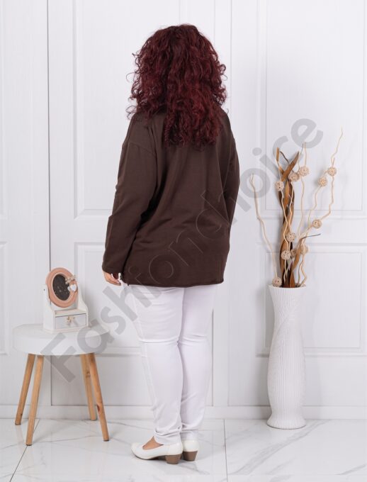 Plus size μπλούζα με κέντημα στο τελείωμα-καφέ-κωδ 11510-4