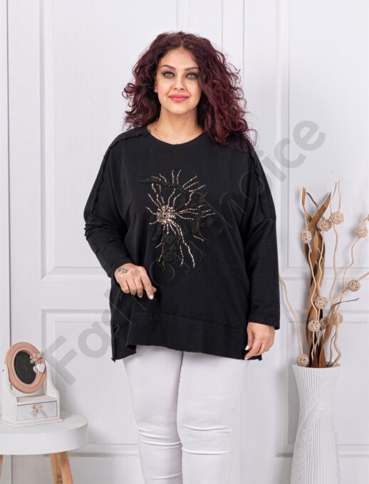 Plus size μπλούζα με απλικέ και χάντρες-μαύρο-κωδ 11409