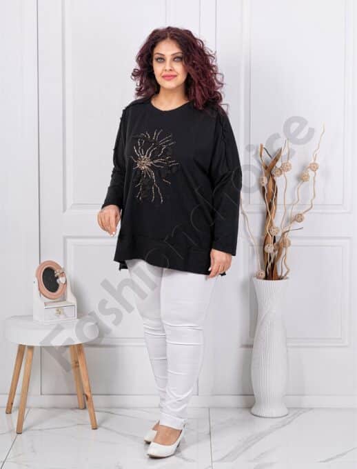Plus size μπλούζα με απλικέ και χάντρες-μαύρο-κωδ 11409
