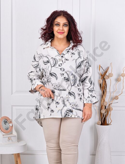 Plus size πουκάμισο με ντεσέν φύλλα-μαύρο-κωδ 82353