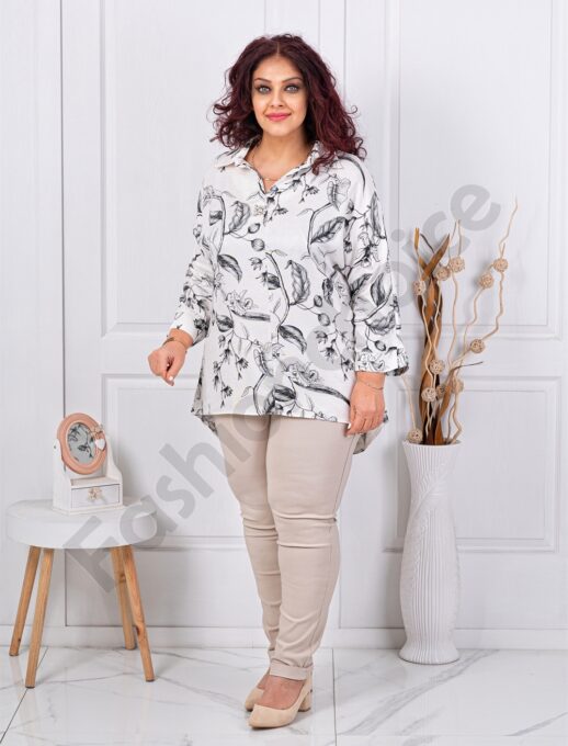 Plus size πουκάμισο με ντεσέν φύλλα-μαύρο-κωδ 82353