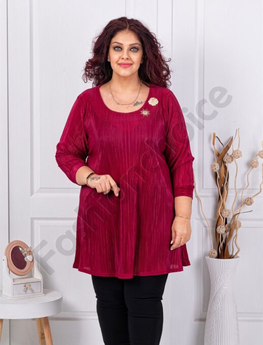 Plus size τουνίκ ανάγλυφη υφή-μπορντό-κωδ 1481-1