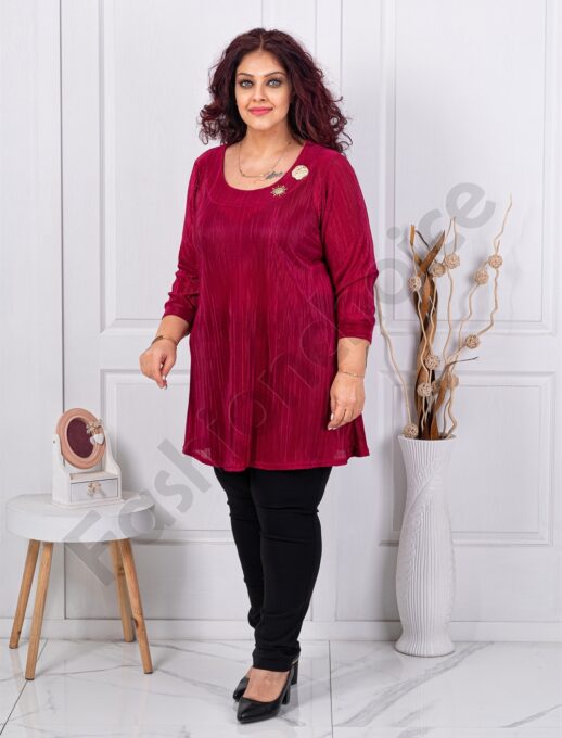 Plus size τουνίκ ανάγλυφη υφή-μπορντό-κωδ 1481-1