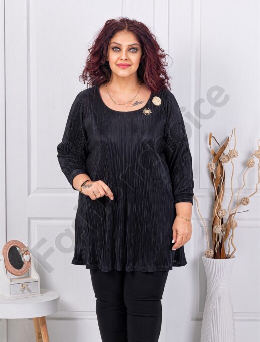Plus size τουνίκ ανάγλυφη υφή-μαύρο-κωδ 1481
