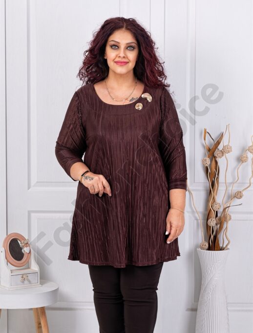 Plus size τουνίκ ανάγλυφη υφή-καφέ-κωδ 1481-2