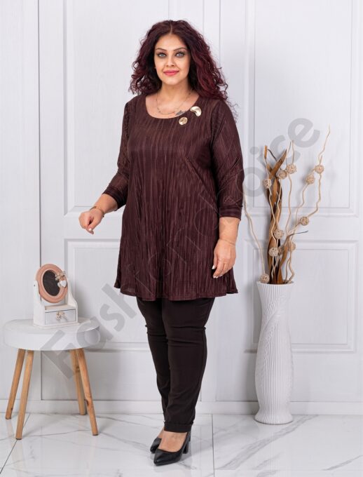 Plus size τουνίκ ανάγλυφη υφή-καφέ-κωδ 1481-2