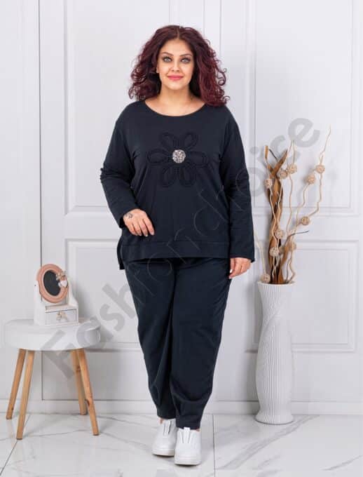 Plus size σετ με απλικέ και παγιέτες-μαύρο-κωδ 61858
