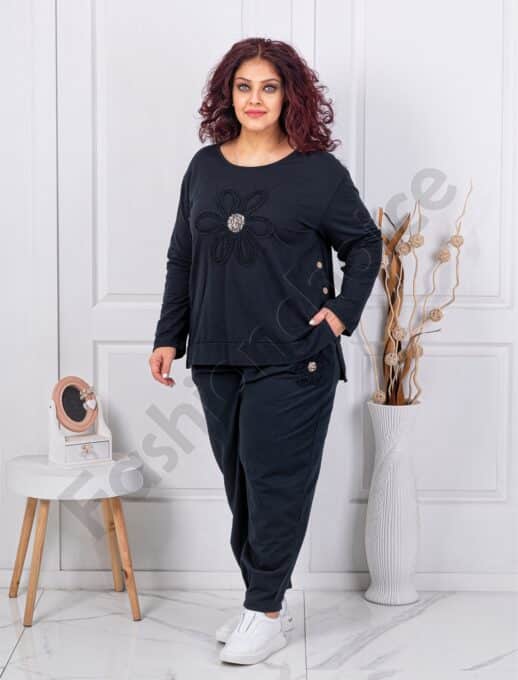 Plus size σετ με απλικέ και παγιέτες-μαύρο-κωδ 61858