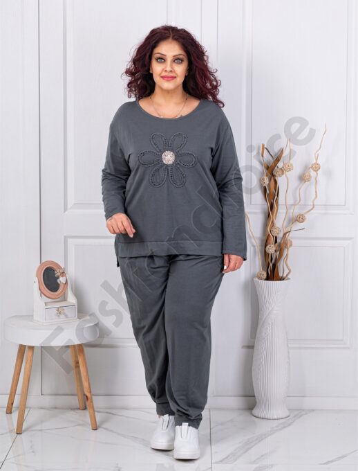 Plus size σετ με απλικέ και παγιέτες-γραφίτη-κωδ 618581-1