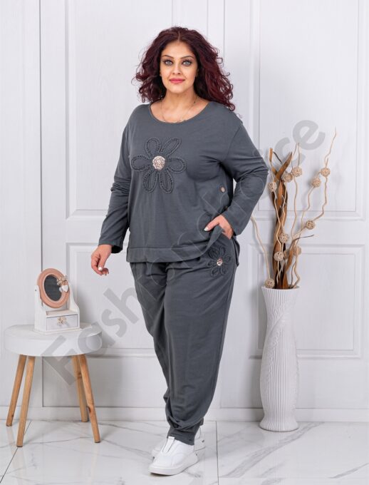Plus size σετ με απλικέ και παγιέτες-γραφίτη-κωδ 618581-1