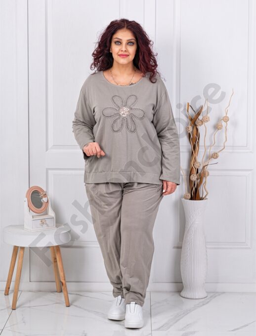 Plus size σετ με απλικέ και παγιέτες-μόκα-κωδ 618581-2