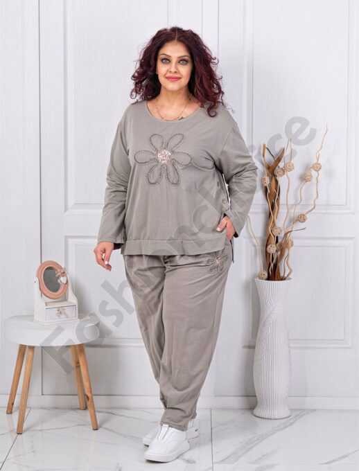 Plus size σετ με απλικέ και παγιέτες-μόκα-κωδ 618581-2