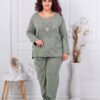 Plus size σετ με απλικέ και παγιέτες-χακί-κωδ 618581-3