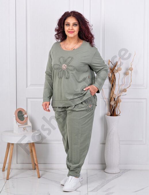 Plus size σετ με απλικέ και παγιέτες-χακί-κωδ 618581-3