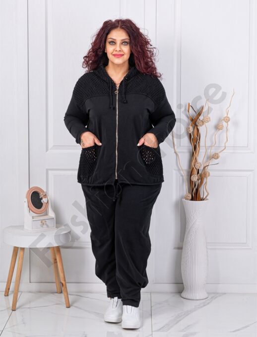 Plus size σετ φόρμας συνδυασμός με δίχτυ-μαύρο-κωδ 11350
