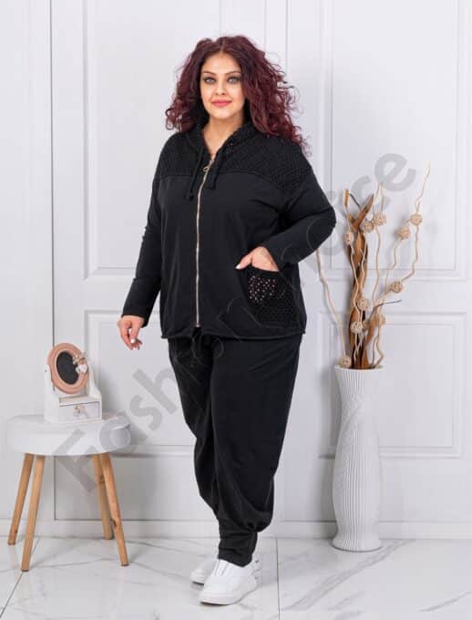 Plus size σετ φόρμας συνδυασμός με δίχτυ-μαύρο-κωδ 11350