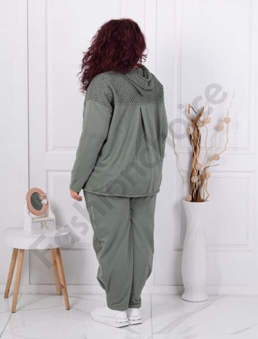 Plus size σετ φόρμας με συνδυασμός δίχτυ-χακί-κωδ 11350-1