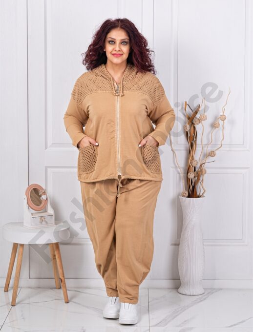 Plus size σετ φόρμας με συνδυασμός δίχτυ-ταμπά-κωδ 11350-2