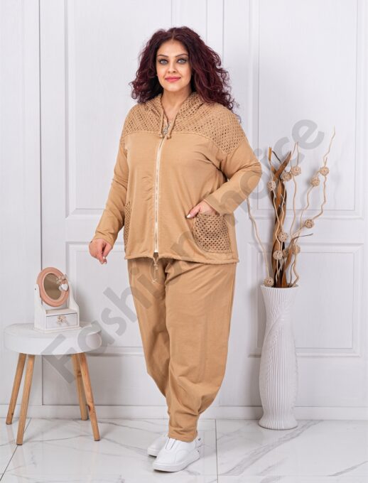 Plus size σετ φόρμας με συνδυασμός δίχτυ-ταμπά-κωδ 11350-2
